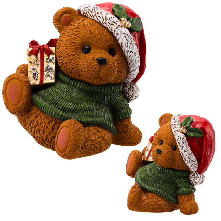Figurka bożonarodzeniowa LED – Miś z prezentem, 28×22,5×29 cm