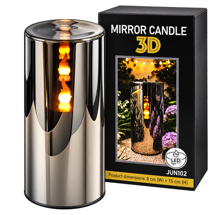 Świeca LED 3D lustro 15x8 cm znicz bateryjny realistyczny płomień
