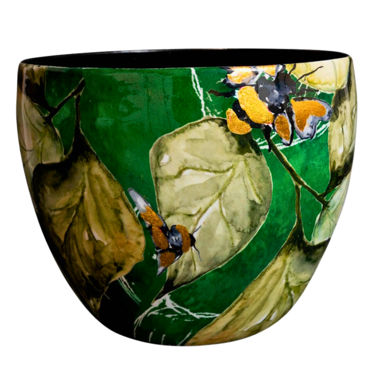 OSŁONKA Metalowa BEE GREEN h 15 cm Doniczka Złota Pszczoła Zieleń Ter Steege
