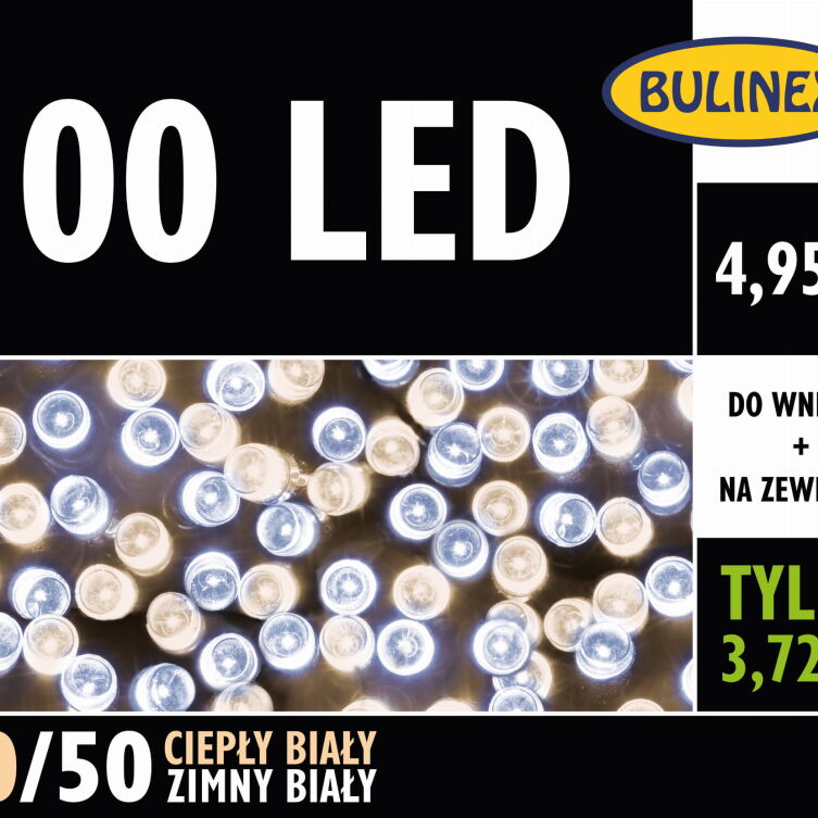 Lampki choinkowe Bulinex na zewnątrz 100 LED 4,95 m 50/50 zimny/ciepły biały