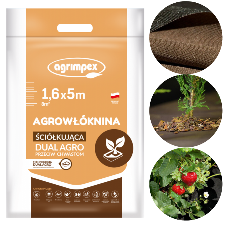 Agrowłóknina Dual 1,6 m x 5 m  Czarno‑brązowa  50 g/m²  UV