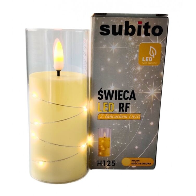 Świeca LED Subito biały wkład 10x5,5 cm z łańcuszkiem efekt płomienia