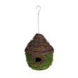 Ozdobny domek dla ptaków z trawy i mchu 21×21×26/42 cm – naturalny domek na łańcuszku - 2