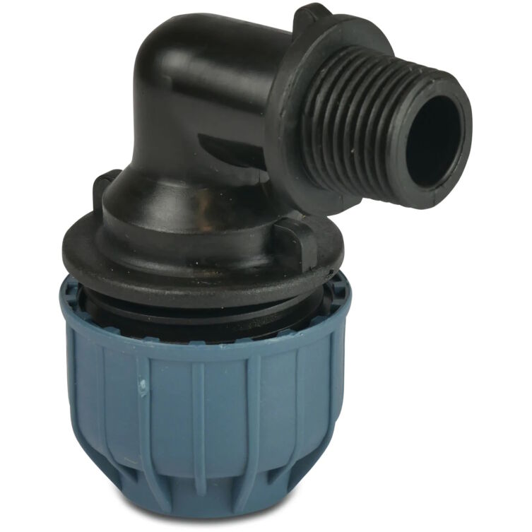 Kolano PP 20 mm x 1/2 GZ 90° zacisk 10 bar czarno-niebieskie