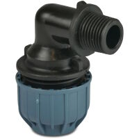 Kolano PP 20 mm x 1/2 GZ 90° zacisk 10 bar czarno-niebieskie