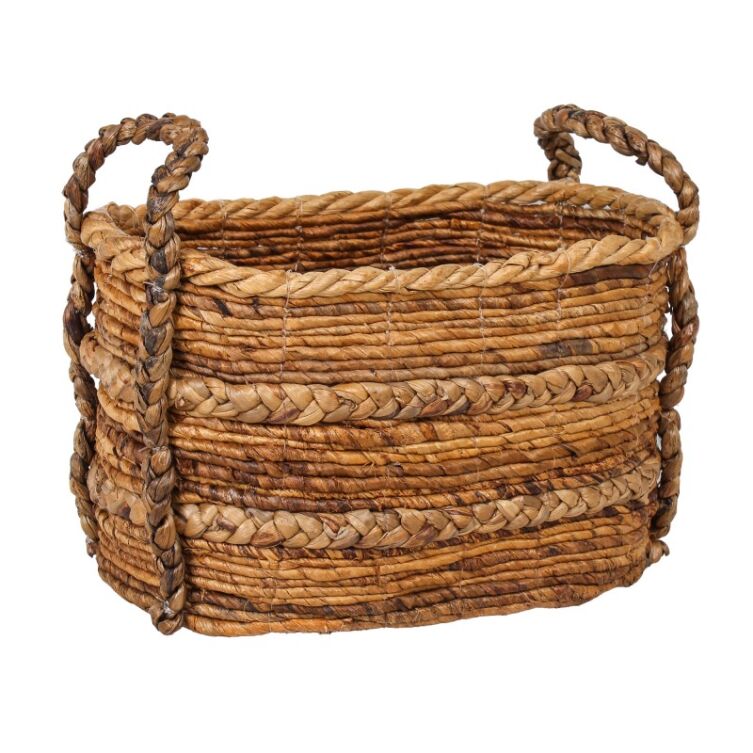 Owalny kosz boho z liści bananowca 35x25 cm z uchwytami do przechowywania