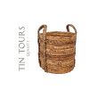 Kosz boho z liści bananowca 33 cm z uchwytami do przechowywania naturalny - 2