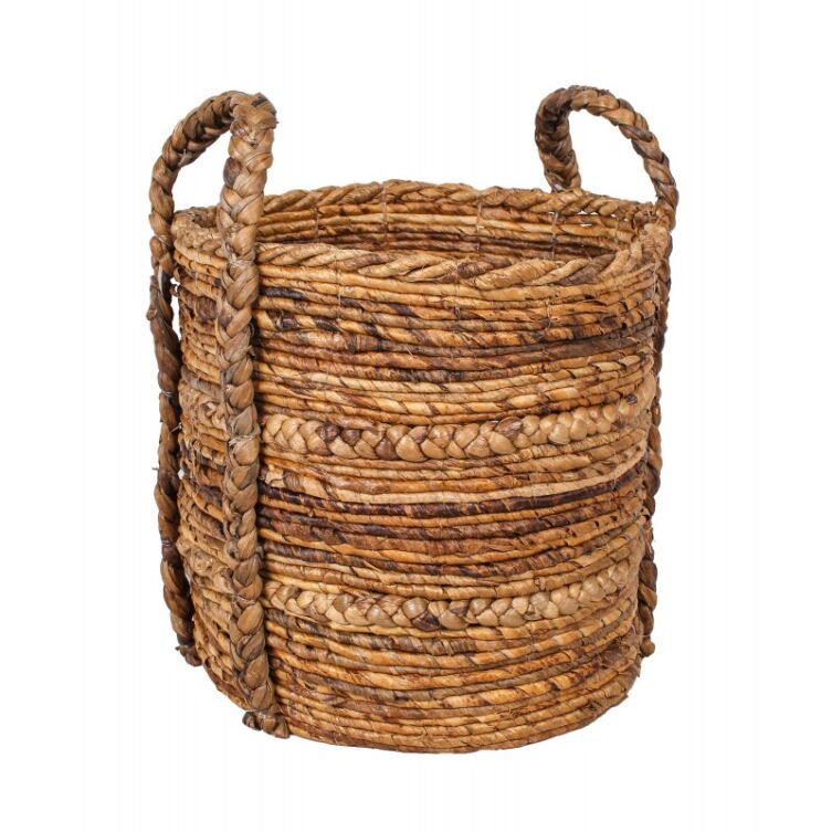 Kosz boho z liści bananowca 33 cm z uchwytami do przechowywania naturalny