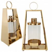 Znicz Latarnia Glamour Złota 30 cm Ażurowa Metal Szkło Bez Wkładu LED