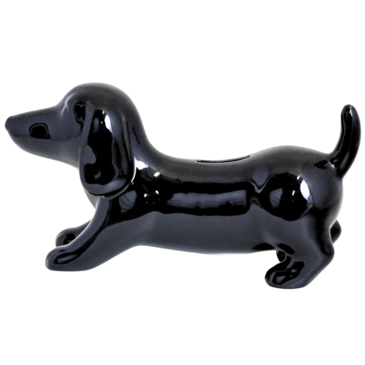 Skarbonka ceramiczna jamnik czarny ze złotym noskiem 12.5 cm 78915