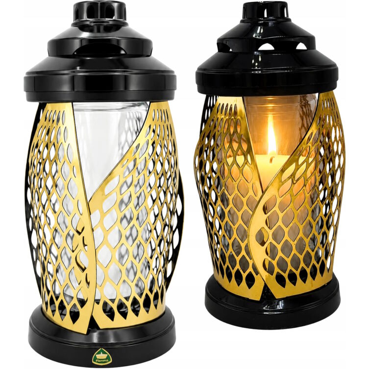 Znicz Ażurowy Premium 31 cm Złoty Srebrny Lampion Nagrobny z Wkładem