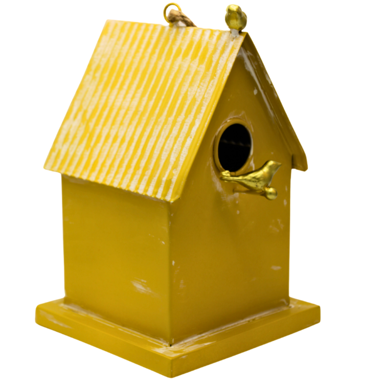 Karmnik metalowy dla ptaków – żółty, 18 × 18 × 29 cm