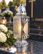 Znicz Szklany Srebrny 32 cm Art Deco Ornament Lampion Nagrobny 11 cm - 3