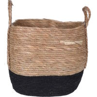 Kosz z liści słomianych 36x32 cm z uchwytami naturalny czarny boho