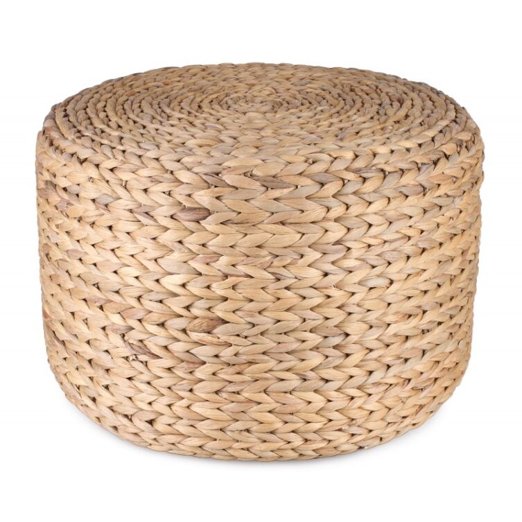 OKRĄGŁY dekoracyjny puf z hiacyntu wodnego 45×45×30 cm – boho, naturalny, rękodzieło