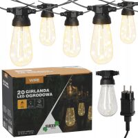 Girlanda Ogrodowa LED 12V 20m 20 Żarówek Ciepła 3000K IP44 Uchwyty