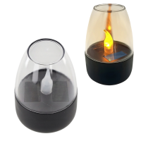 Lampka solarna ogrodowa LED efekt płomienia ciepły biały czarna 9 cm mała