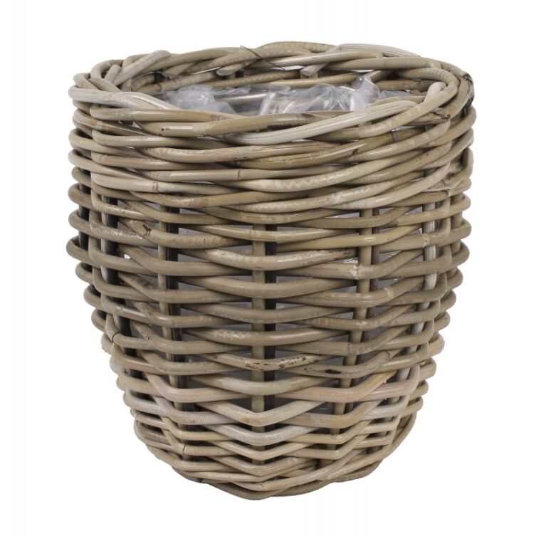 Kosz Rattanowy Okrągły Duży Osłonka 28x28x25 cm Folia Taras Ogród