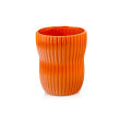 Doniczka ceramiczna musztardowa ryflowana 11,5 cm połysk okrągła vintage - 3