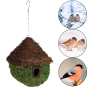 Ozdobny domek dla ptaków z trawy i mchu 20×20×26/42 cm – naturalny domek na łańcuszku