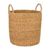 Okrągły wysoki koszyk z trawy morskiej z uchwytami 35x35x35/44 cm