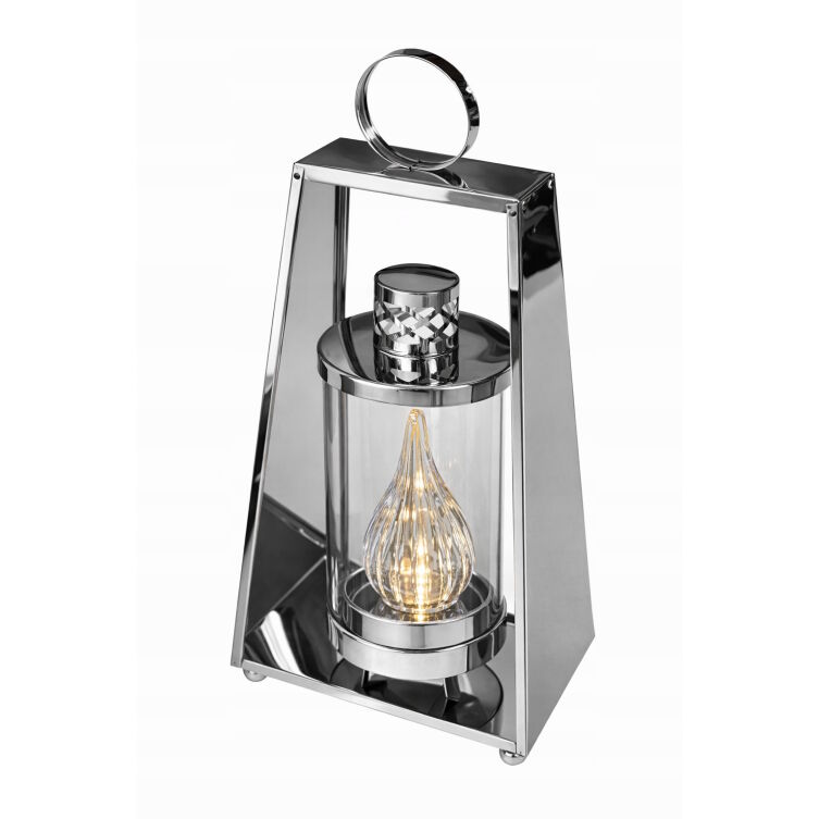 Latarnia Znicz Glamour Srebrny 34 cm Lampion Szklany Metal Bez Wkładu LED
