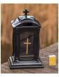 Znicz Ceramiczny Kapliczka Czarna 31 cm Złoty Krzyż na Cmentarz - 3