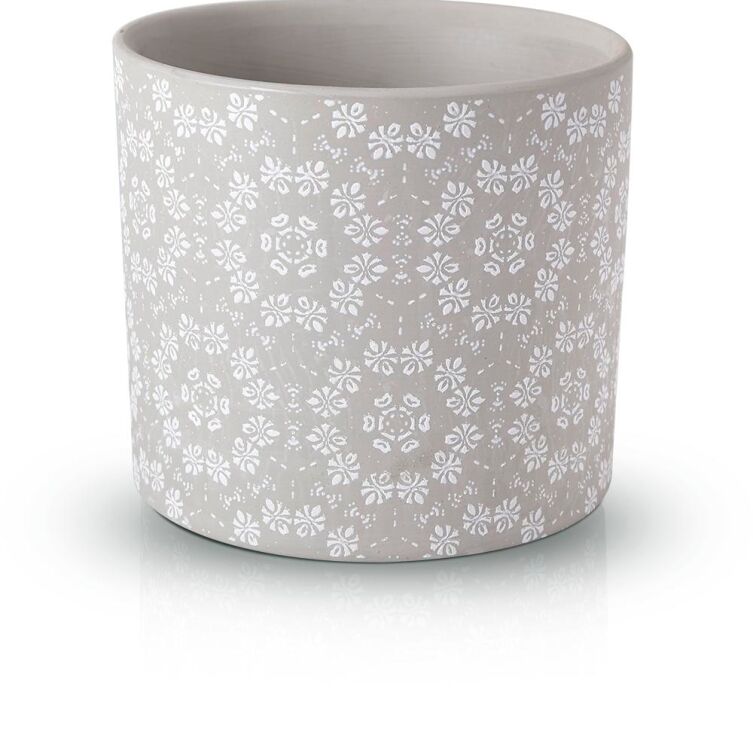 Osłonka ETNO 14 cm Cylinder Ceramiczna SZARA Wzory Geometryczne