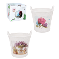 Osłonka ceramiczna na doniczkę wiadro 16x15,5x14,5 cm biała mix wzorów