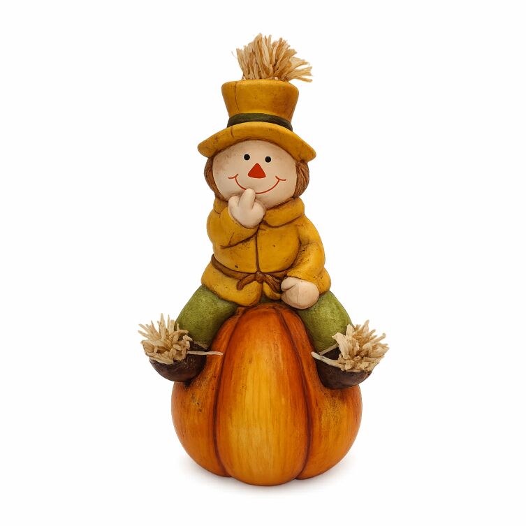 Oliver Pumpkin figurka jesienna strach na wróble na dyni 9 x 9 x 17 cm