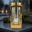 Znicz Solarny Złoty 25 cm LED Lustrzana Tuba Liście Lampion Na - 2