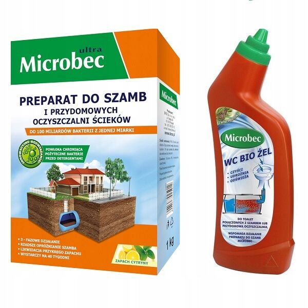 Microbec ULTRA Preparat do szamb – zapach cytryny 1kg  +  Żel WC Bio