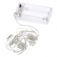 Lampki LED drucik srebrny akryl śnieżynki 10 diod ciepłe 1 m AA