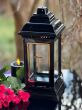 Znicz Kapliczka Glamour 36 cm Czarna Złoty Krzyż Witraż Lampion - 2