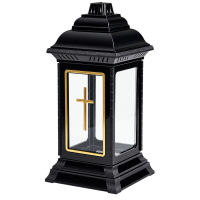 Znicz Kapliczka Glamour 36 cm Czarna Złoty Krzyż Witraż Lampion