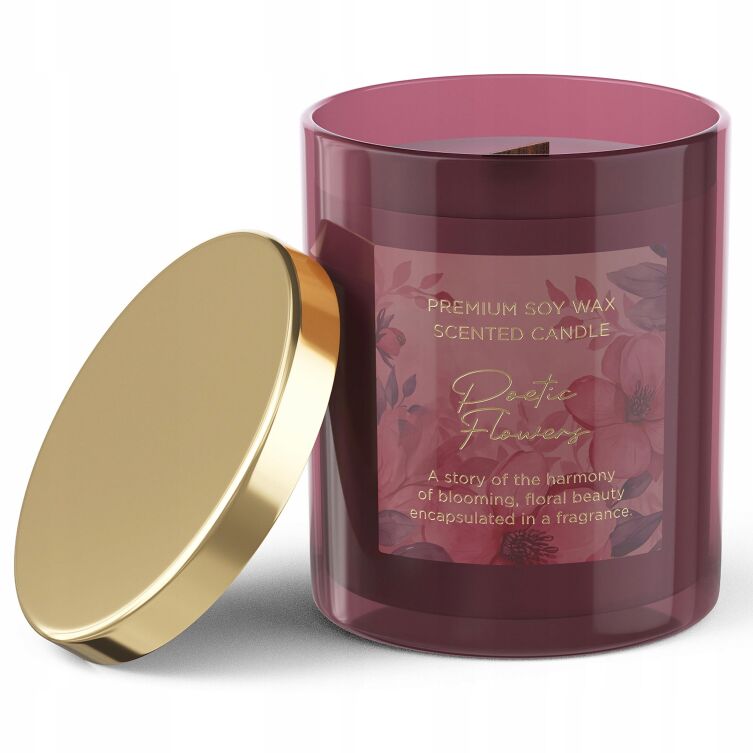 Świeca zapachowa sojowa Poetic Flower 35 h drewniany knot nuty kwiatowe