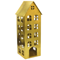 Metalowy domek dekoracyjny złoty 16×16×43 cm – elegancka ozdoba wnętrza