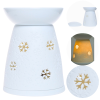 Porcelanowy domek na olejek – biały ze wzorem śnieżynek, 10,5×13,5 cm dekoracja