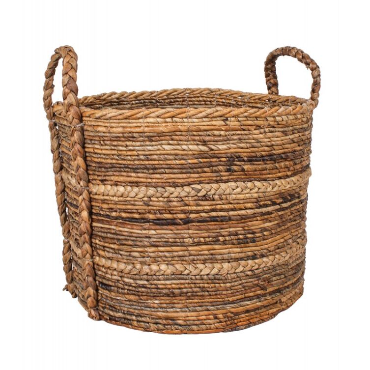 Kosz boho z liści bananowca 46 cm z uchwytami do przechowywania naturalny