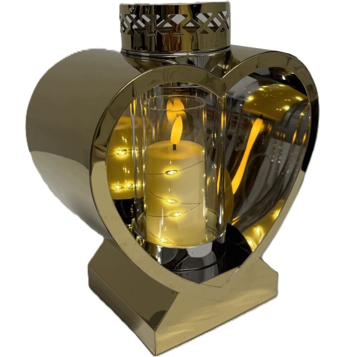 Lampion Metalowy Złoty Serce 25 cm Dekoracja Nagrobna na Cmentarz