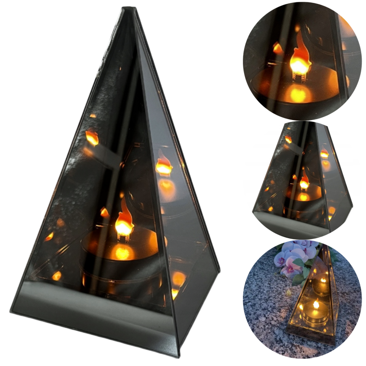 Lampion Lustrzany 3D LED Efekt Płomienia Piramida 20 cm Dekoracja Znicz