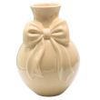 Wazon ceramiczny beżowy z kokardą mały dekoracyjny 24 cm - 3