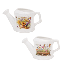 Osłonka ceramiczna na doniczkę konewka 33x18x17 cm biała mix wzorów